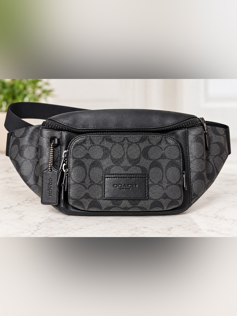 Coach Men’s Gray/Black Signature Belt Bag track signature c leather extra big